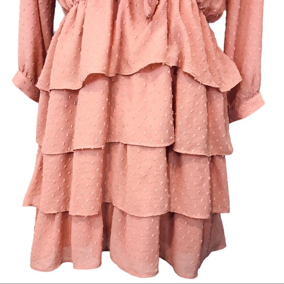 Zara Belted Dotted Mesh Tiered Dress Peach Pink S - Picture 12 of 15